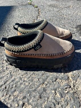 UGG Taupe Suede Slip-On Clog with Black Lug Sole